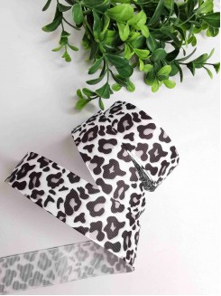 Лента репсовая с рисунком "Леопард. Пятна" 2,5см. (белый), метр